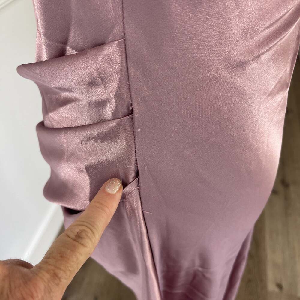 Cinderella Divine Mauve Slip Dress Satin Evening Size XS Rouched Cowl Neck FLAW
